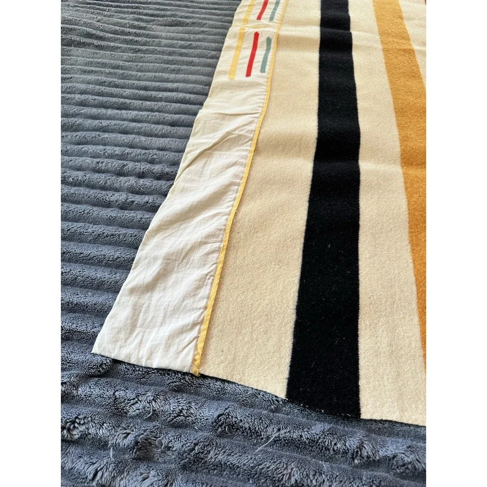 Mid Century 4 Point Wool Blanket Striped Twill Weave 1950s 1960s
